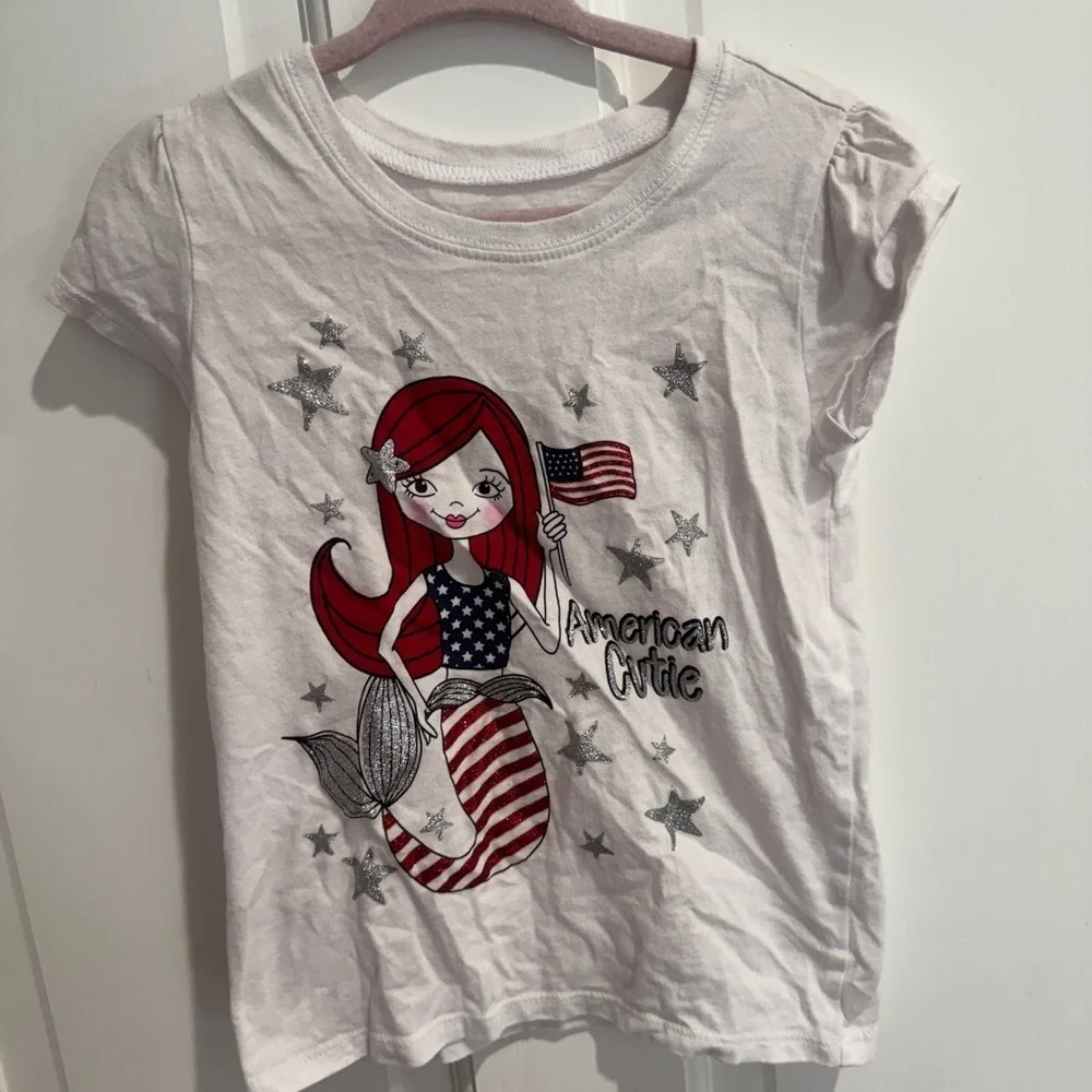 The Children’s Place 3T Girls American Cutie White Short Sleeve Mermaid T-Shirt